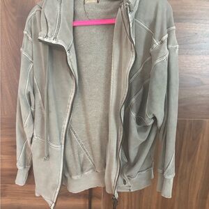 Free People Movement Army Olive Green Zip-Up Hoodie